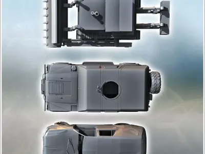 Set of three post-apocalyptic vehicles with vehicle carcasses bu 3D print model