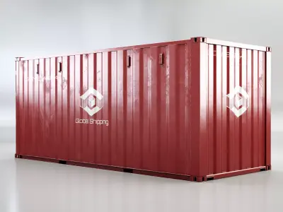 Intermodal Shipping Container 20-foot-long - Red Low-poly 3D model