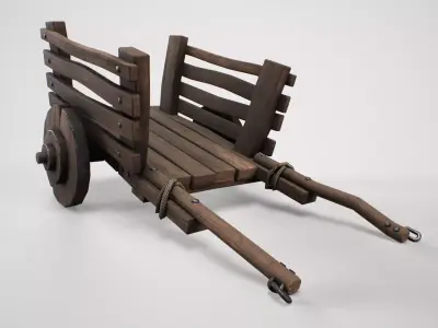 Wooden Cart Wheeled Low-poly 3D model Low-poly 3D model