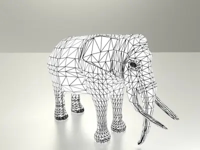 Elephant with long tusks Low-poly 3D model