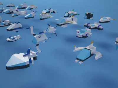 50 Game Ready Lowpoly Spaceships Pack model Low-poly 3D model