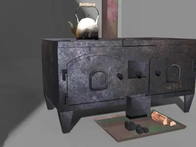 antique old stove fireplace Low-poly 3D model