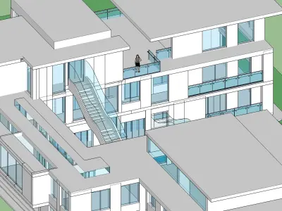 Detailed design of an office with water body and floating stairs 3D model