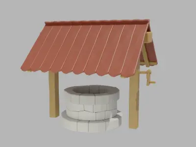 Low poly well medieval environment game 3D model