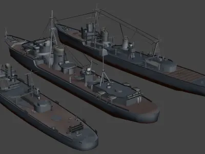 Battleship Set Vol01 LowPoly GameModel Low-poly 3D model