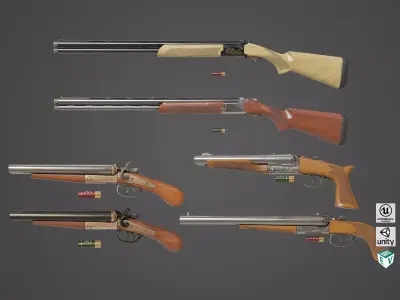 Classic Shotgun Rigged All PBR Unity UE Textures 3D Model Pack