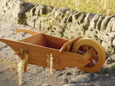 wood wheelbarrow Free low-poly 3D model