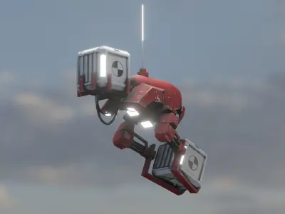 red sci-fi Cargo Delivery flying robot Drone Low-poly 3D model