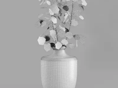 H24 Dark gray tinted glass vase with Lunaria 3D model