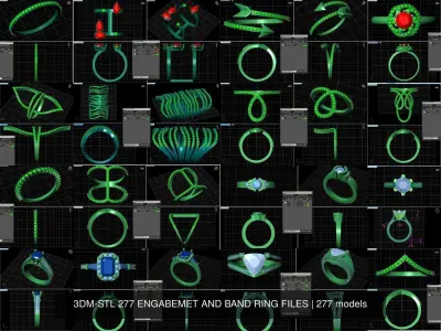 3DM-STL 277 ENGAGEMENT AND BAND RING FILES 3D Model Pack