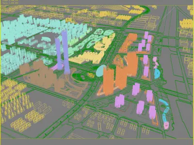 Architecture city with roads and buildings 3D model