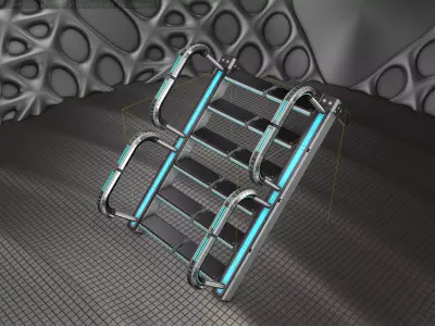 Sci-Fi Stairs - 26- Silver Blue Neon Light Version Low-poly 3D model