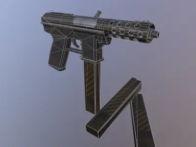 Tec-9 gun with clip Low-poly 3D model