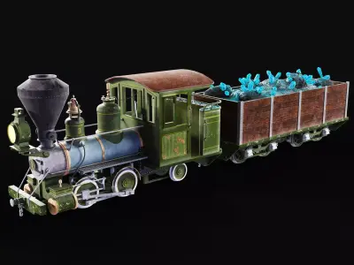 Vintage 19th-Century Steam Locomotive Low-poly 3D model Low-poly 3D model