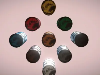 9 Color Barrels Rusty VR AR Low-Poly PBR Low-poly 3D model