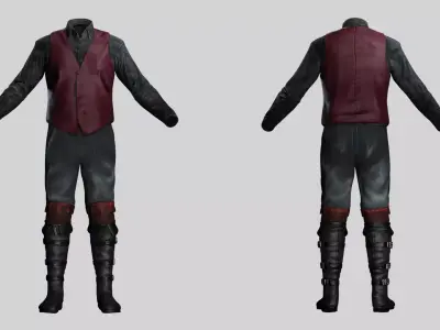 Pirate Captain Outfit - Game Ready Realistic Clothing Set Low-poly 3D model