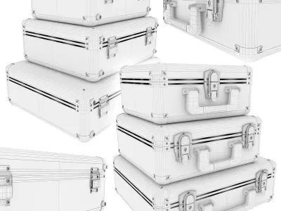 case set two silver briefcases Low-poly 3D model