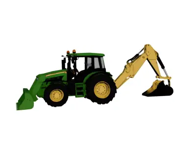 John Deere 6195M Backhoe Loader Low Poly Tractor Model Low-poly 3D model