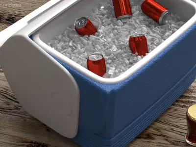 Beverage Cooler Box Open with Ice and Cans 3D model
