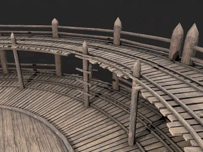 Medieval Wooden Circular Platform Arena  Low-poly 3D model
