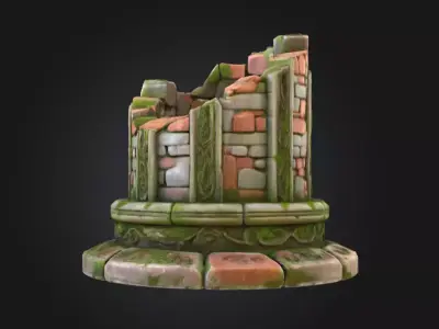 Ancient Mossy Stone Well Low-poly 3D model