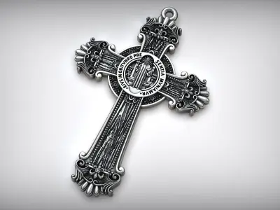 Crucifix Jesus Cross Catholic Medal Saint Benedict  3D print model