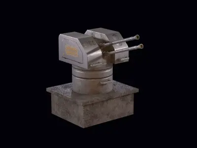 Realistic Turret with two guns on concrete podium gameready Free low-poly 3D model