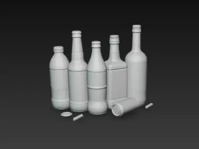 Dirty Glass Bottle Collection - Trash - Recycling PBR Low Poly Low-poly 3D model