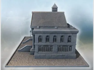 Historic cinema building with large columns clock tower and deco 3D print model