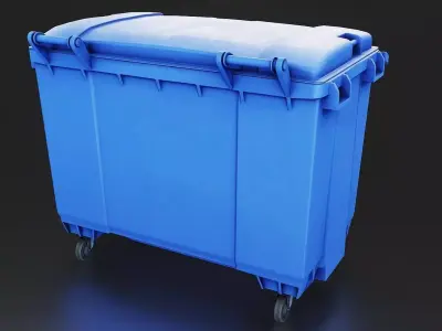 Blue Industrial Trash Bin Low-poly 3D model