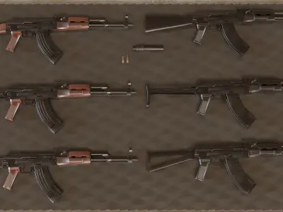 AK74 Russian Game Ready 6 Variations Low-poly 3D model purchase