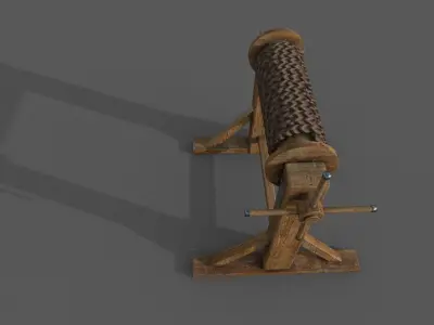 Winch low-poly 3d model wooden reel Low-poly 3D model
