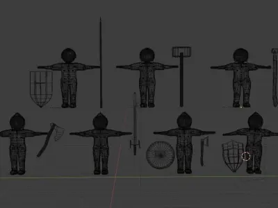 set of medieval warriors Low-poly 3D model