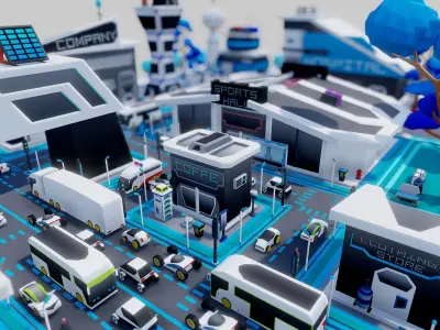Smart City Low Polly Low-poly 3D model