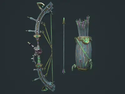 Pirate bow quiver arrow Low-poly 3D model