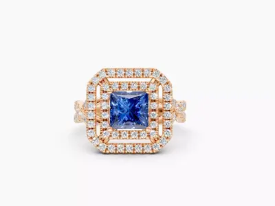N R06  Art Deco Halo Princess Cut Diamond Ring 3D print model