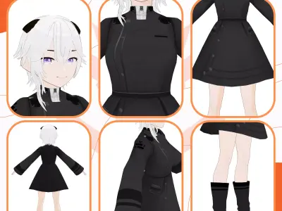 VRM MILITARY SCIFI WINTER DRESS ANIME GIRL SHORT HAIR 3D model