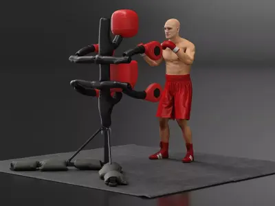 Boxing Dummy with Fighter on Floor Mats Red 3D model