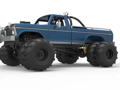 Vintage Monster Truck with double wheels Scale 1 to 25 3D print model buy