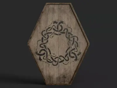 Slavic diamond-shaped shield painted uroboros symbol Low-poly 3D model
