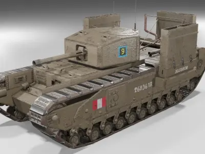 Churchill MK III Dieppe Infantry Support Heavy Tank Low-poly 3D model
