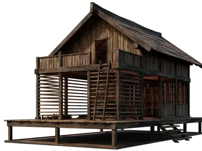 Old Wooden Shed Building House 4K Textures GameReady 80 Low-poly 3D model