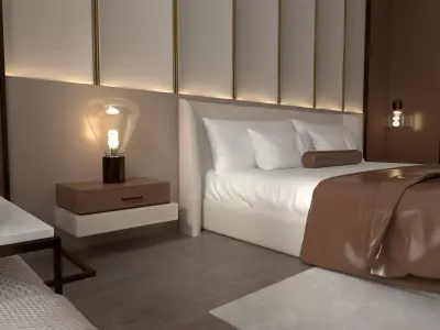  Luxury Modern Boutique Hotel Bedroom Scene 3D model