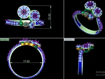 Diamond women ring 3D print model purchase