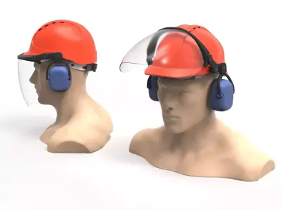Safety helmet with protective shield 3D model