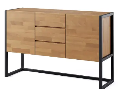 Hiba Oak and Industrial Metal Sideboard by LA REDOUTE 3D model