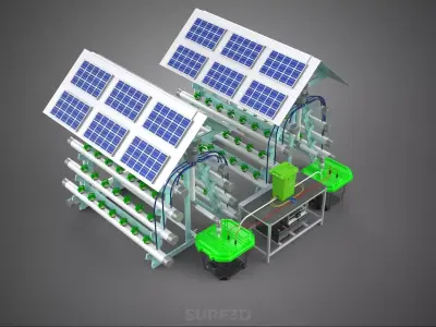 IOT SMART HYDROPONIC SOLAR PANEL POWER FARM PLANT WATER NUTRIENT 3D model