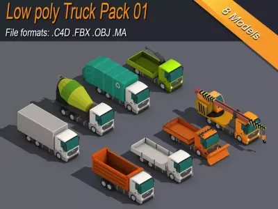 Low Poly Truck Pack 01 Isometric Low-poly 3D model