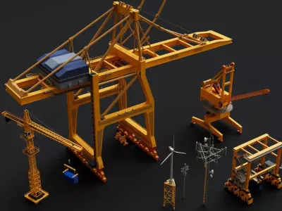 Cargo Port Container Collection Pack Low-poly 3D model