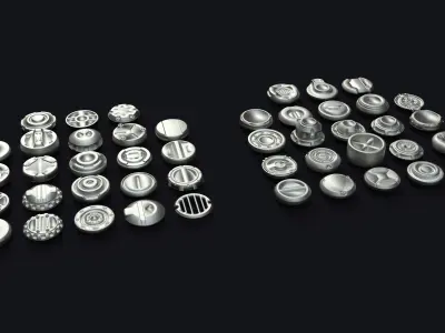 Kitbash set of silver buttons Low-poly 3D model